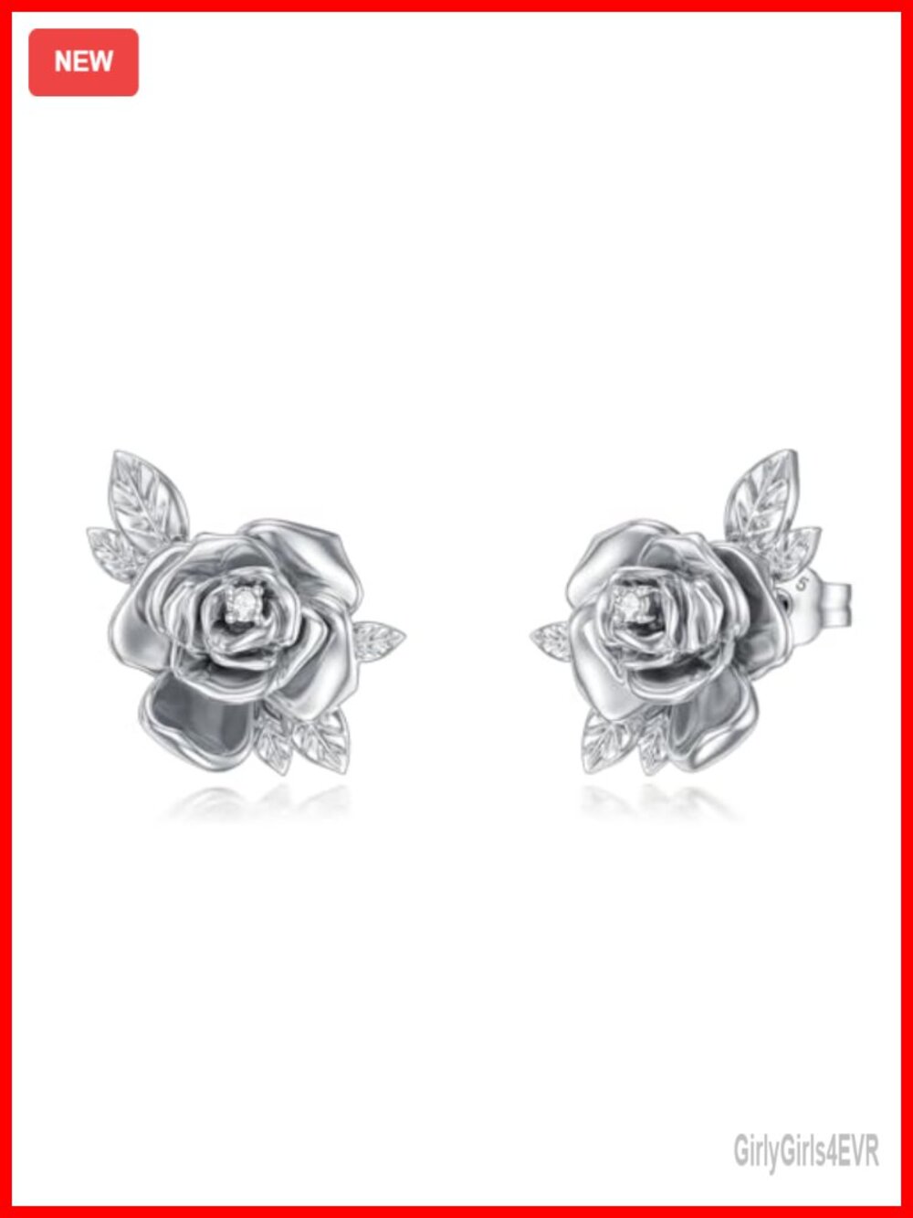925 Sterling Silver Lab Grown Diamond Rose Stud Earrings Push Back